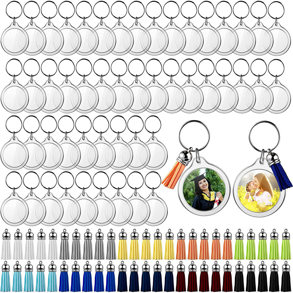100pcs Acrylic Photo Frame Keychain With Tassels Snap-In Custom Insert Photo Acrylic Blank Keyring