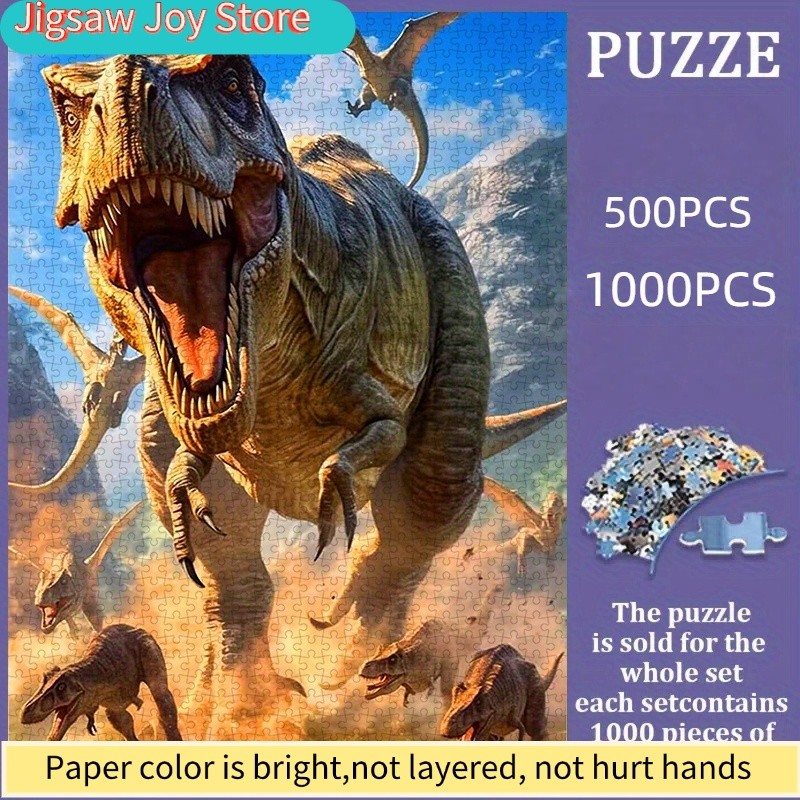 Puzzle, DIY Paper Puzzle, Tyrannosaurus Rex and Dinosaur Herd, Jurassic Era, Ancient Creatures,
