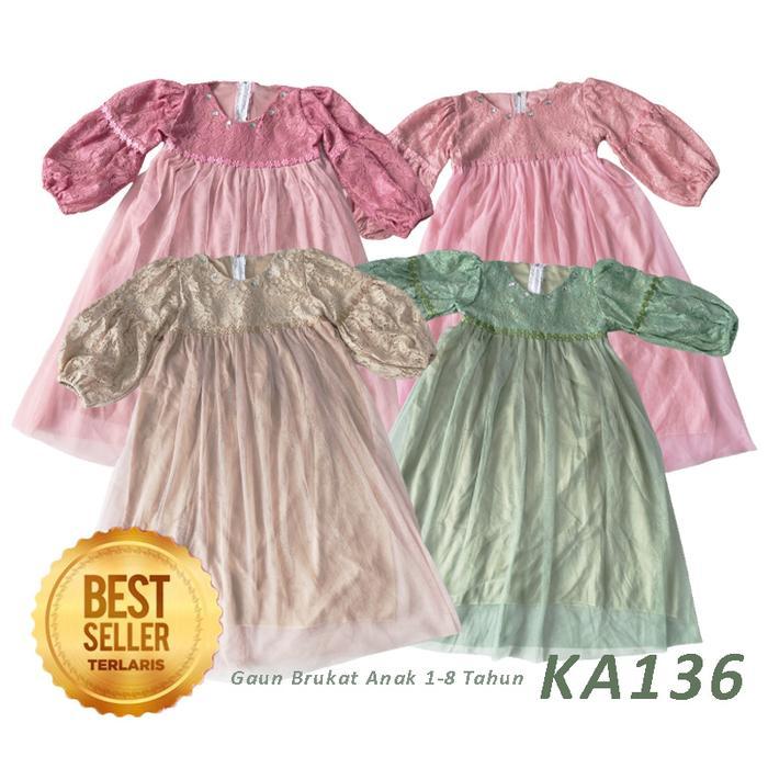 TerbaruBest Seller Baju Warna Sage Green Dress Pesta Anak 4-5 Tahun Gaun Brukat Brokat Motif Bunga