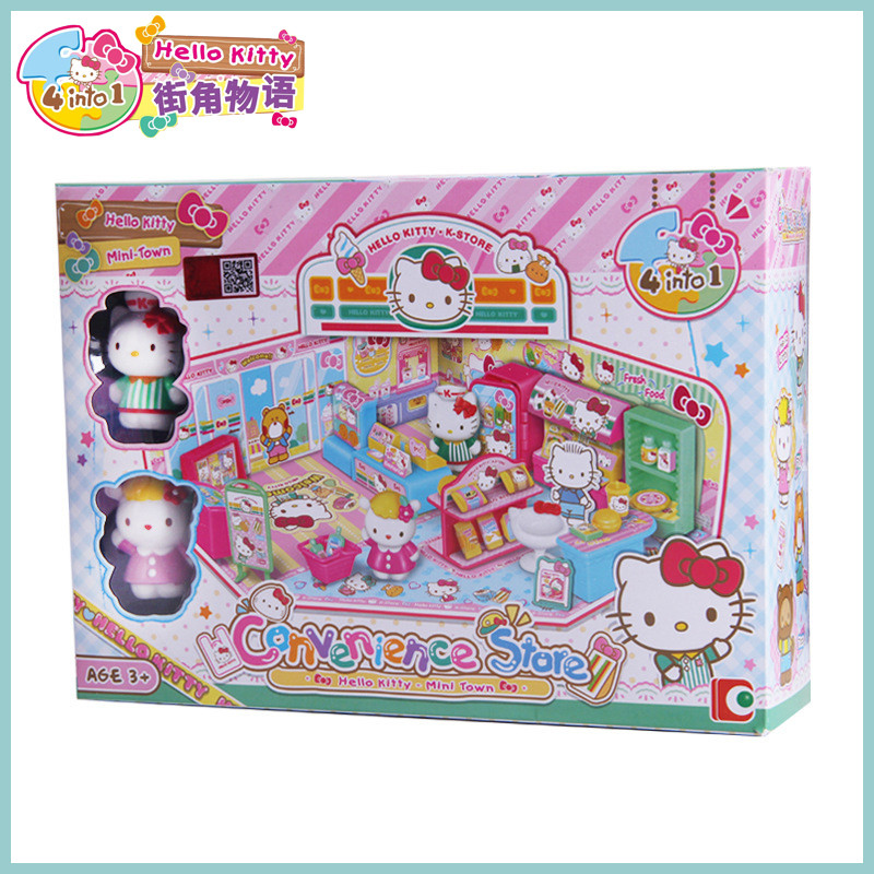 Sanrio Hello Kitty Convenience Store Play House Stackable Street View Splicing Toys Figure Anime