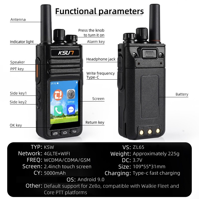 Walkie Talkie Compatible with ZELLO POC Network Radio Long Range Walkie Talkie 4G Wifi Radio KSUN