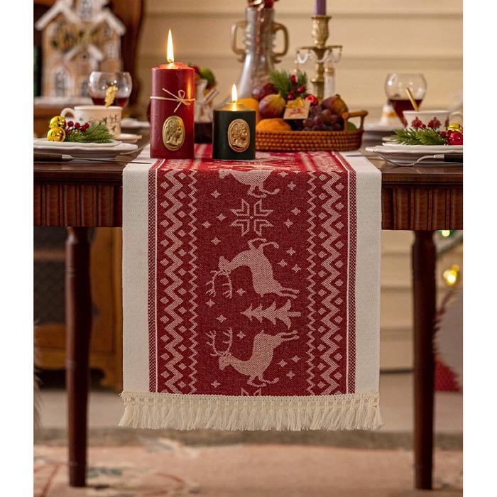 Table Runner Raya Merah Taplak Meja Natal Estetik Alas Meja Makan & Dekorasi Ruang Tamu