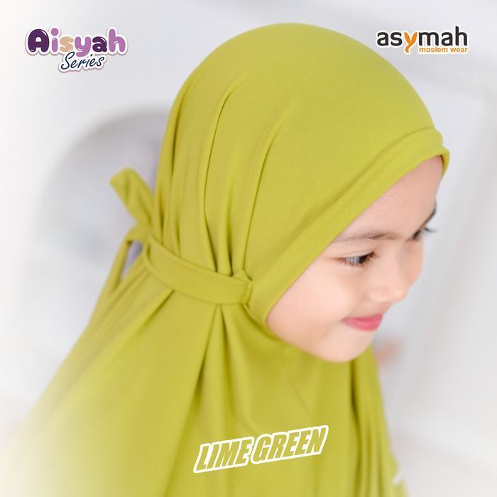 TERBARU  DRESS ANAK MUSLIM PEREMPUAN AISYAH SERIES CANTIK SET KERUDUNG WARNA LIME GREEN BY ASYMAH