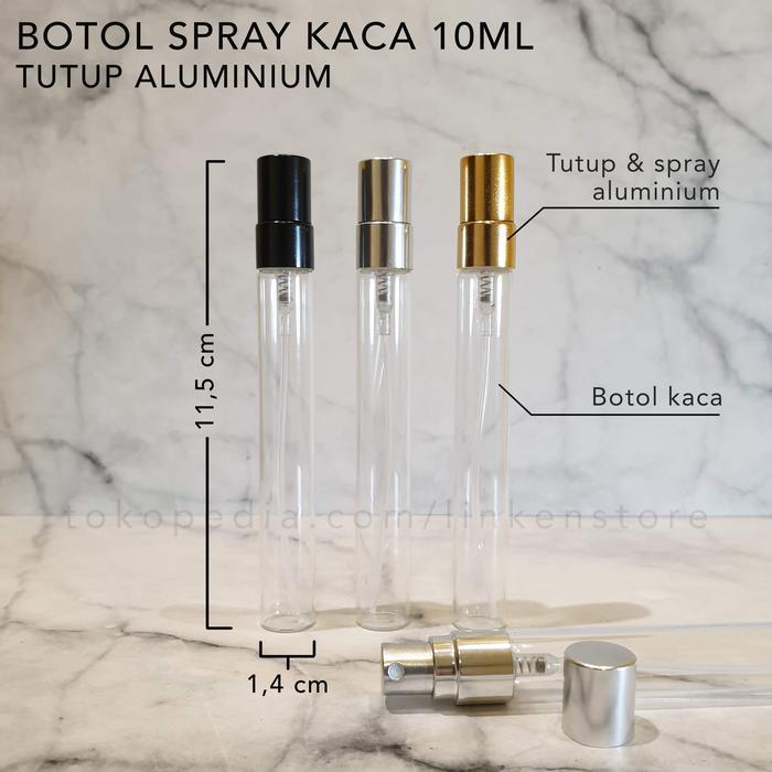 Botol Spray Kaca 10ml - Sprayer & Tutup Metal / Aluminium untuk Parfum