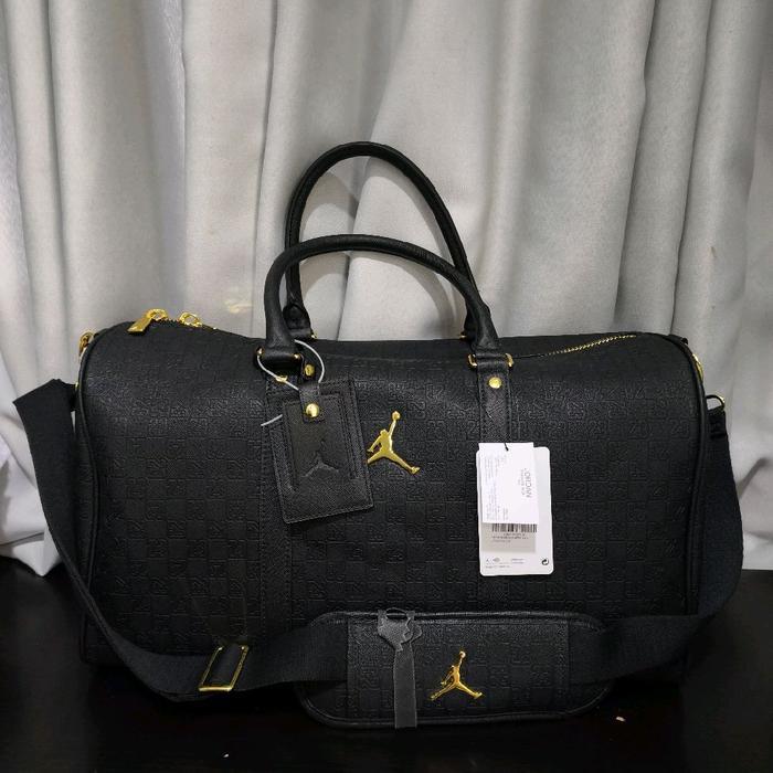 Air Jordan Monogram Duffle Bag Faux Leather Black Gold / Tas 100% Original