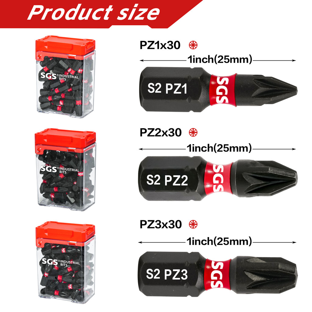 30Pcs 25mm-1 Inch (Pz1/Pz2/Pz3) Cross-Shaped Impact-Resistant Strong Magnetic Screwdriver Bits,