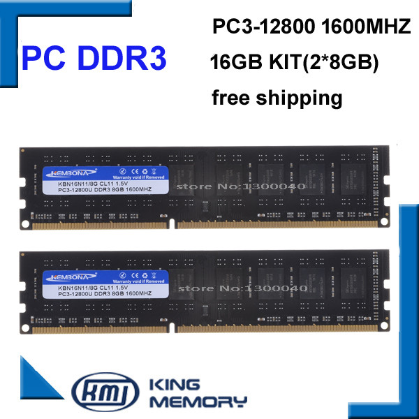 KEMBONA Shipping Free DDR3 16GB 1600mhz Kit of 2,2X 8GB Dual Channel PC3-12800 full compatible with 