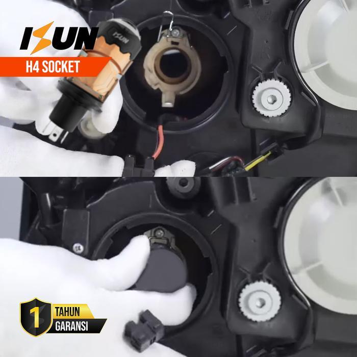 ISUN LAMPU H4 MINI BILED MB55 FLAT CUT OFF DENGAN DOUBLE-LENS LASER DAN KIPAS PENDINGIN DC9-60V/50W