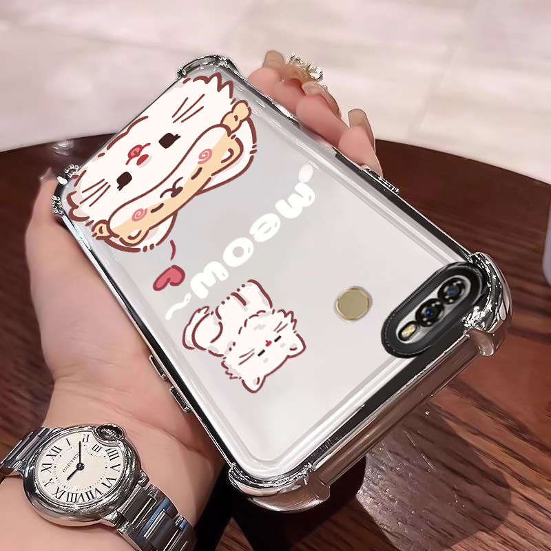 Casing Hp Untuk OPPO A7 OPPO A5s OPPO A12 OPPO A12S A11k Case Kucing putih kartun Bening Tebal Cesin