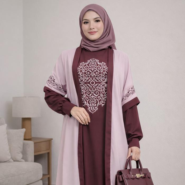 Gamis Bordir Zaynara Flow Dress Outer Panjang Sporty SyarI Modern Nyaman, Adem & Stylish 2026