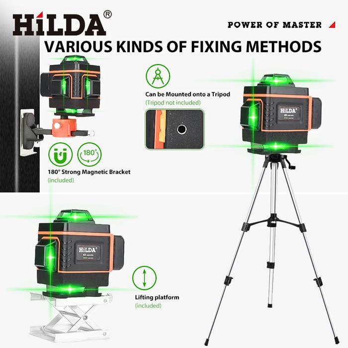 Ori Hilda Laser Level Tukang Bangunan 4D 16 Line Keramik + Tripod Plafon Self Leveling Ip54 Ld 515