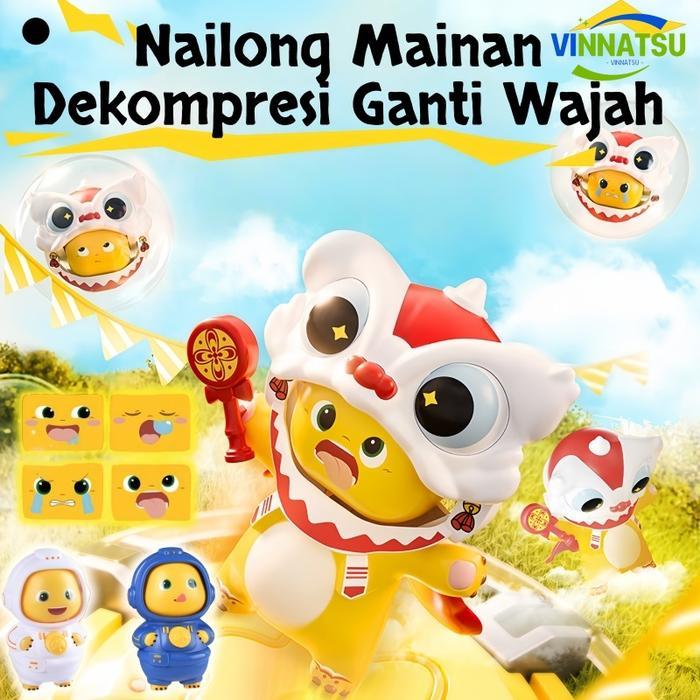 Terlaris Vinnatsu Nailong Barongsai Dino Kuning Mainan / Nailong Mainan Dekompresi Ganti Wajah /