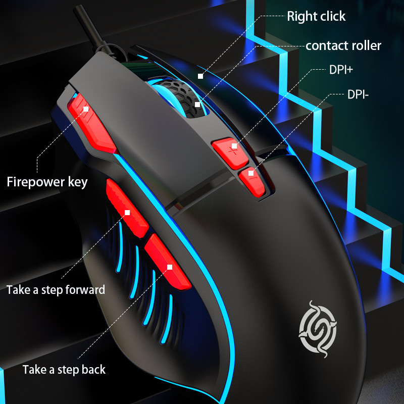 Q6 Wired USB Gaming Mouse Desktop PC/Notebook Home Office Glow 8 Button Mouse 7200DPI Macro