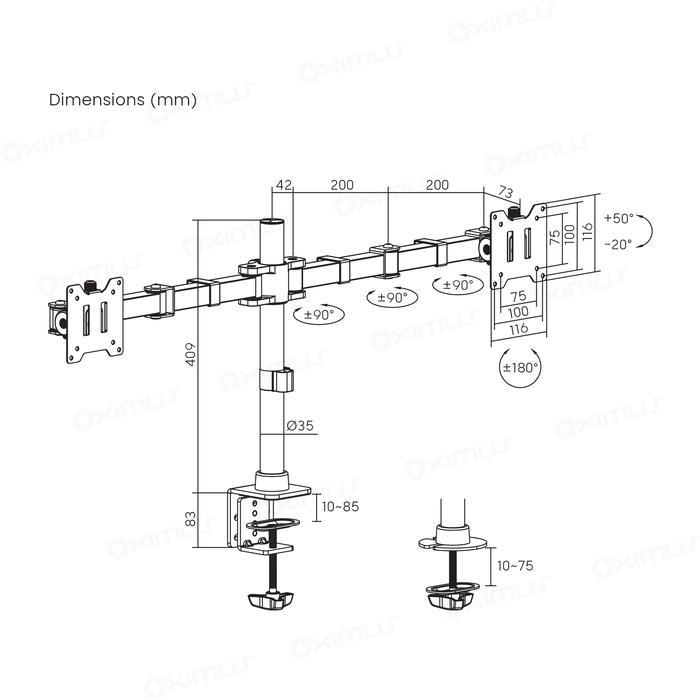 Terbaru Heavy-Duty Bracket Dual Monitor Bracket Monitor Bracket Led 17" - 35" Oximus D250 Lengan