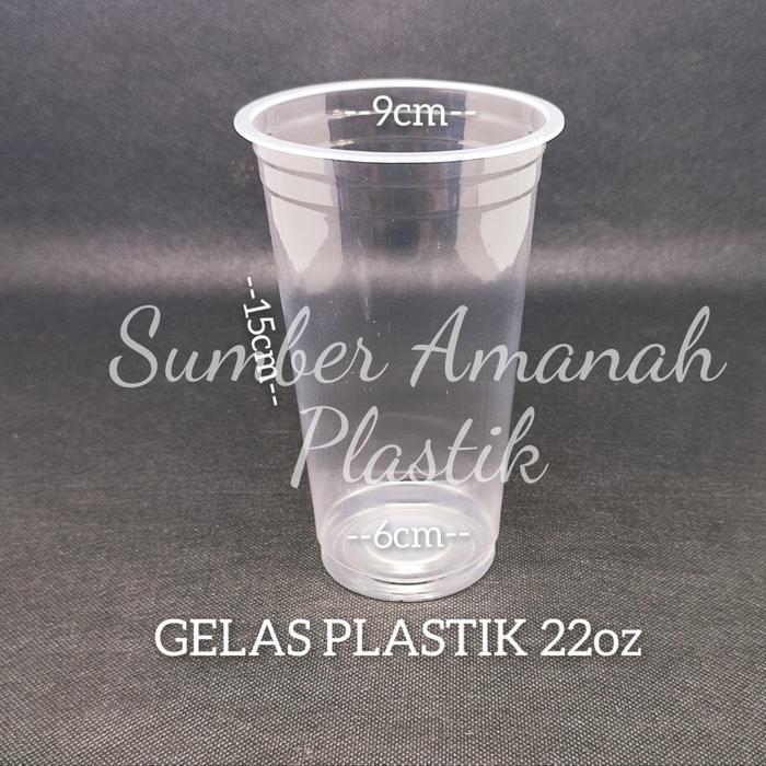 Gelas Plastik 22 oz / Cup Plastik 22oz 1roll@50pcs Gelas Datar kelulusan