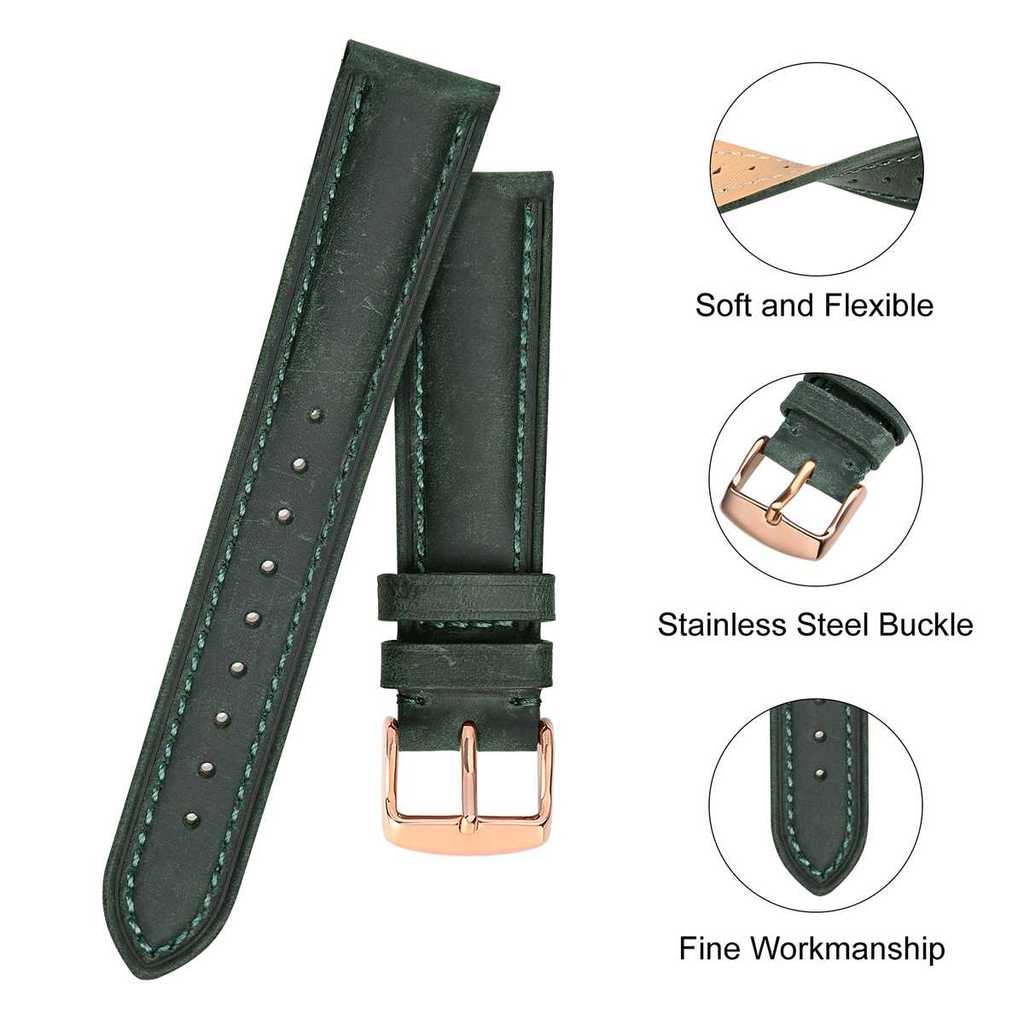 BISONSTRAP Crazy Horse Leather Watch Strap 18mm 20mm 21mm 22mm 24mm Replacement Belt Rose Gold