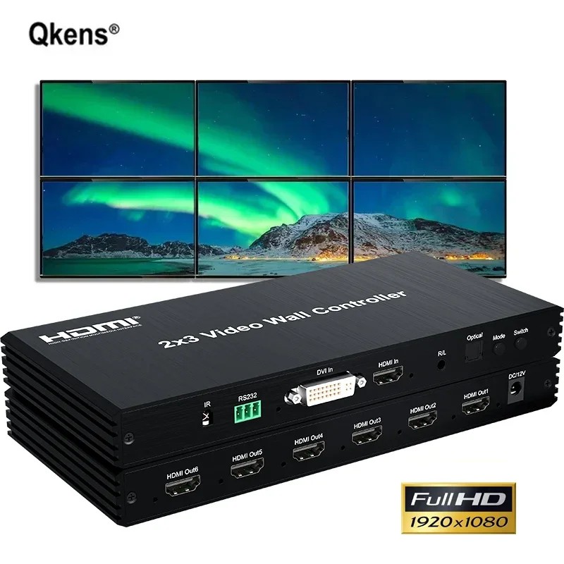 1080P 2X3 2x2 3x2 DVI HDMI Video Wall Controller Processor 6pcs Screen TV Wall Splicing Box Video