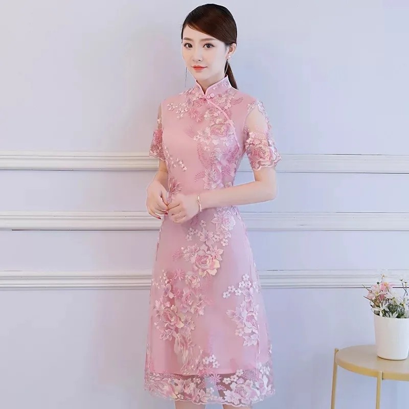 Chinese Cheongsam Traditional Wedding Qipao Woman Embroidery Elegant Daily Dress Female Embroidered