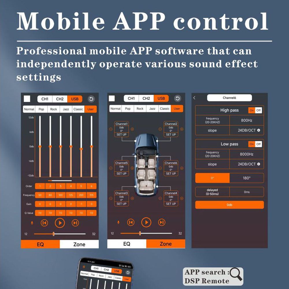 Car DSP Digital Audio Processor 6-Channel Output Audio Digital Sound Processor Navigation Sound