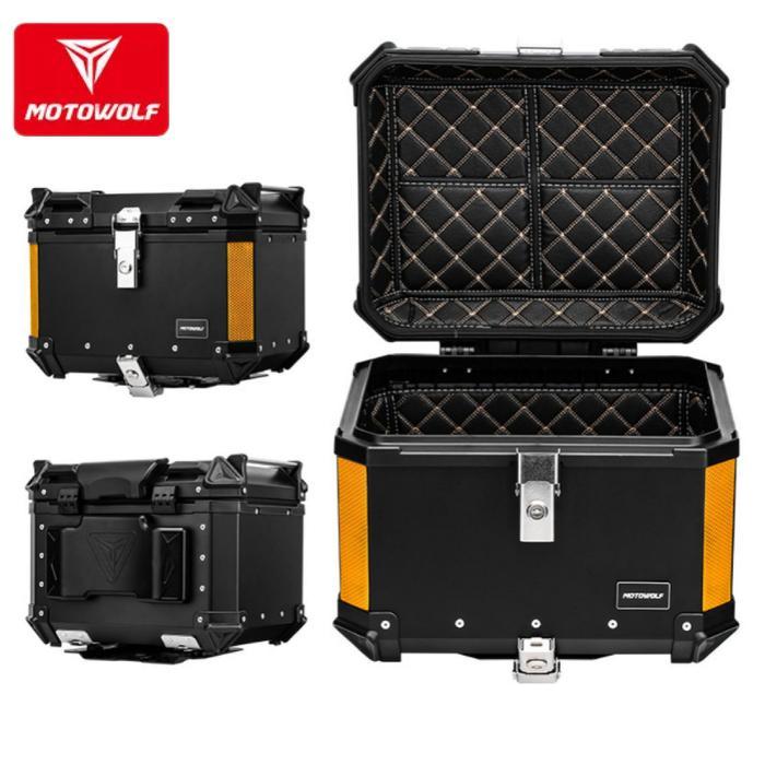 Motowolf Top Box Motor 35L 45L 50L Aluminium Original Pannier Touring MDL 0712 Anti Air - BLACK, 35L