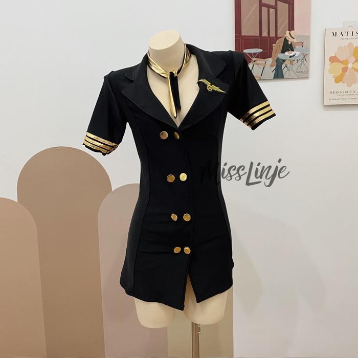 MissLinje Lingerie Cosplay Kostum Baju Pramugari Premium lengkap