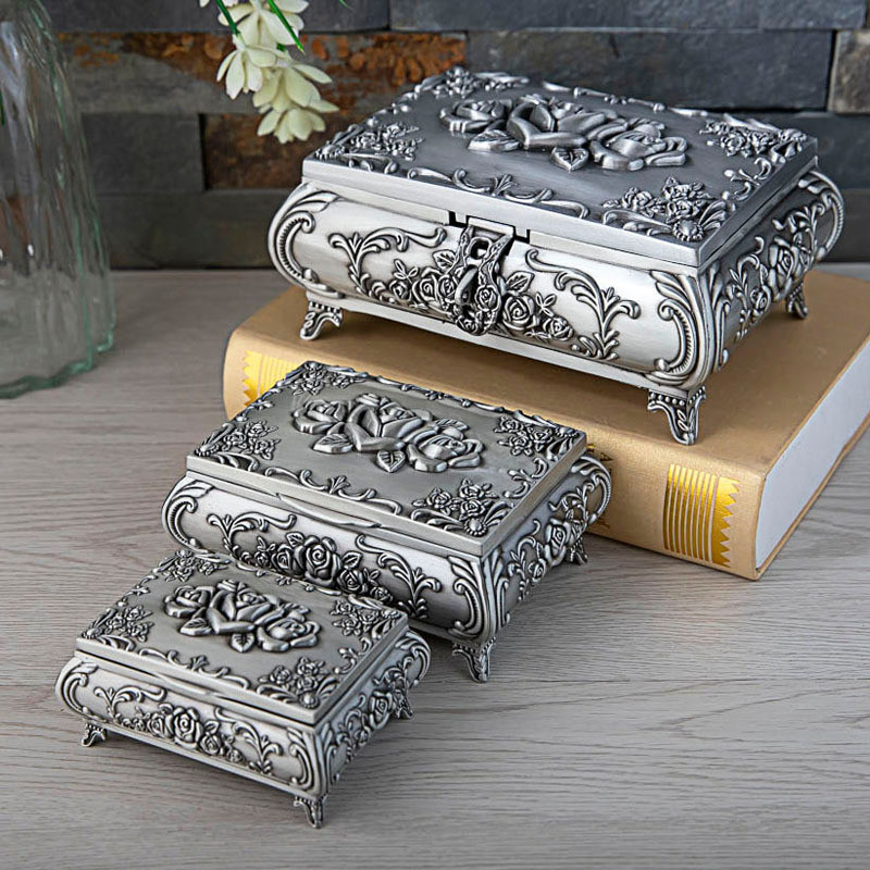 Kotak Perhiasan Antik Gaya Bunga Mawar Antik Hadiah Wanita Perhiasan Kalung Anting Cincin Kotak Peny