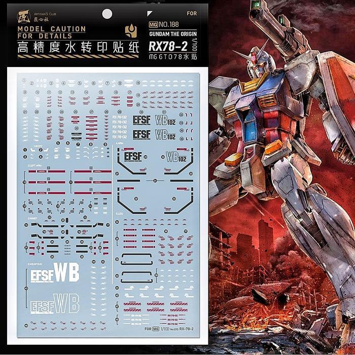 MG GUNDAM THE ORIGIN RX-78-2 GUNDAM WATER DECAL ARTISAN'S CLUB DECAL