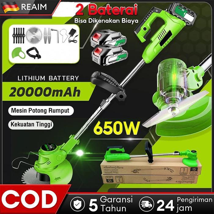 REAIM Mesin Pemotong Rumput 188VF/288VF 120 Menit Tanpa Kabel Listrik Baterai 30000mAh & 40000mAh