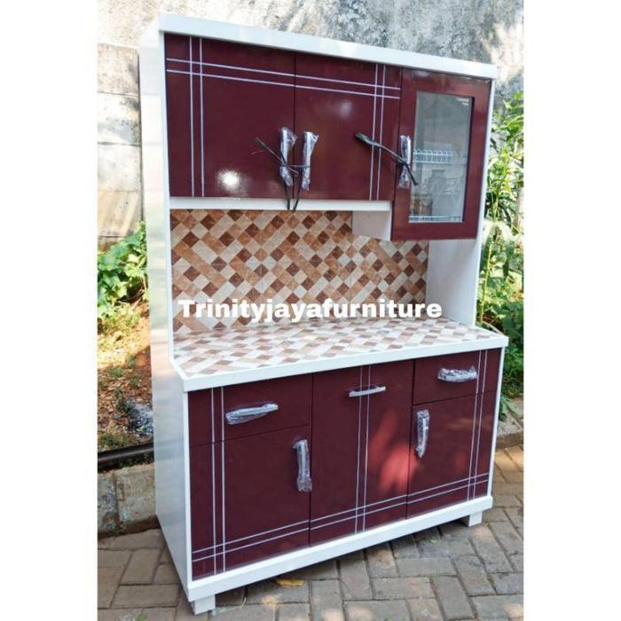 Lemari Sayur Dapur(PREMIUM) (GRATIS MASKER) Rak Piring 3pintu Kayu Tebal  duco - Maroon