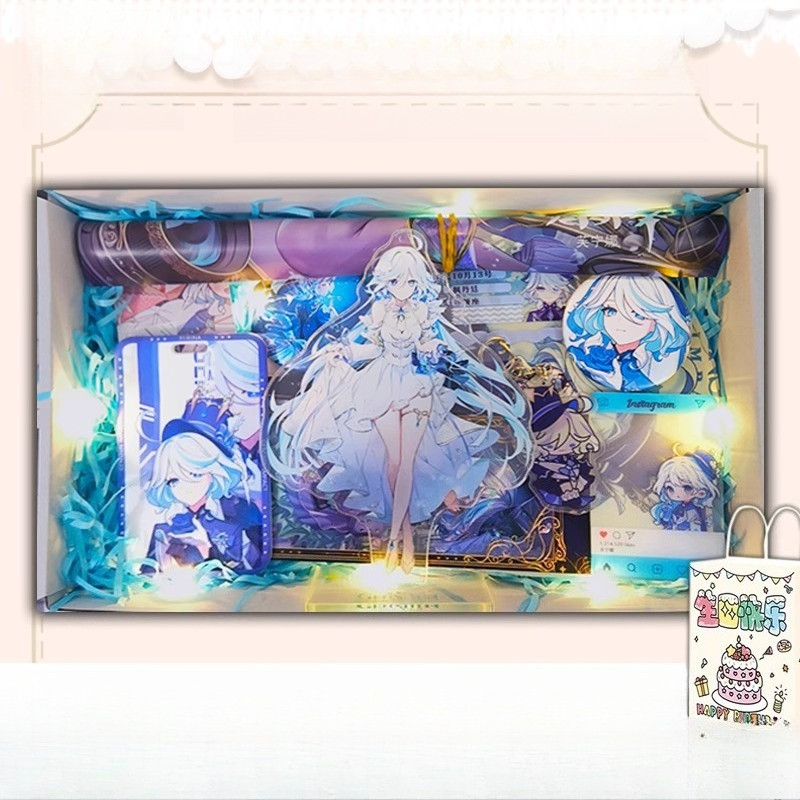 Anime Genshin Impact Furina Gift Set Box Include Poster, postcard, keychain, sticker, badge,