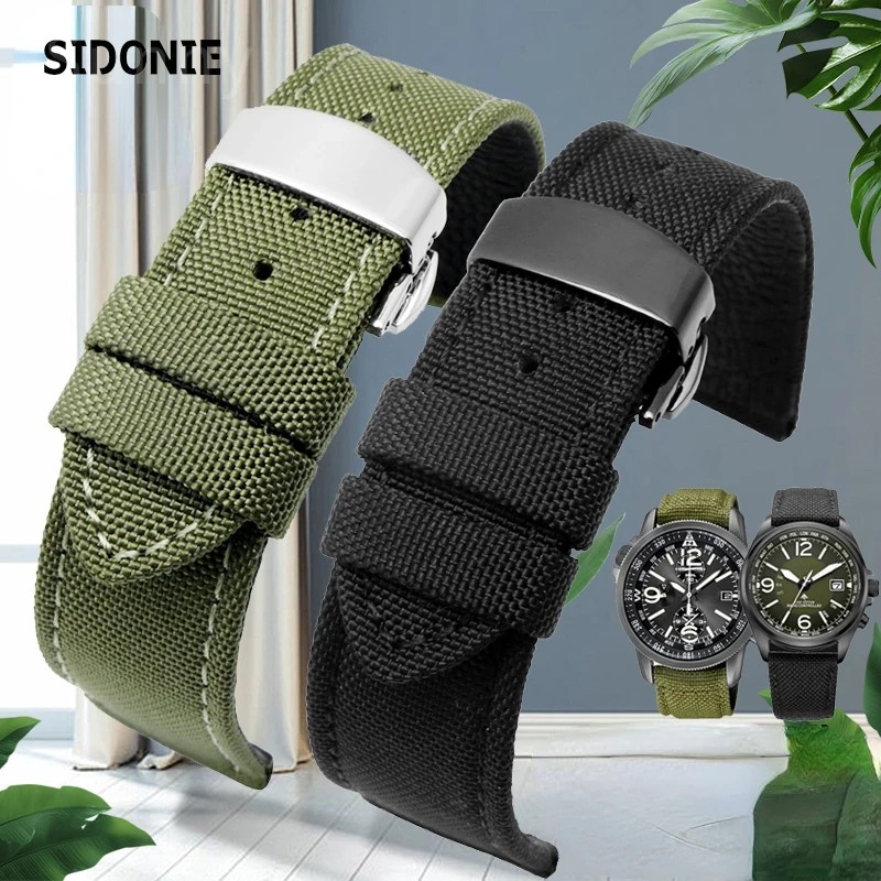 Army Style Nylon Watch Strap For Citizen Eco-Dr Bm8475 For Seagull Seiko Tissot Genuine Leather