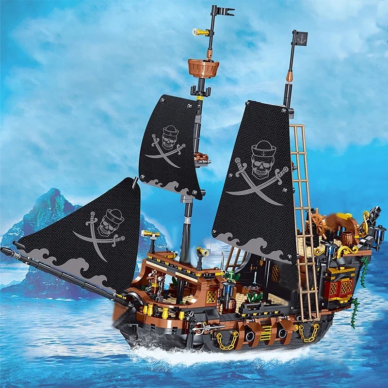 Pirate Ship Building Blocks Sailboat Model Bricks City Traffic Series Creative Desktop Decoraiton