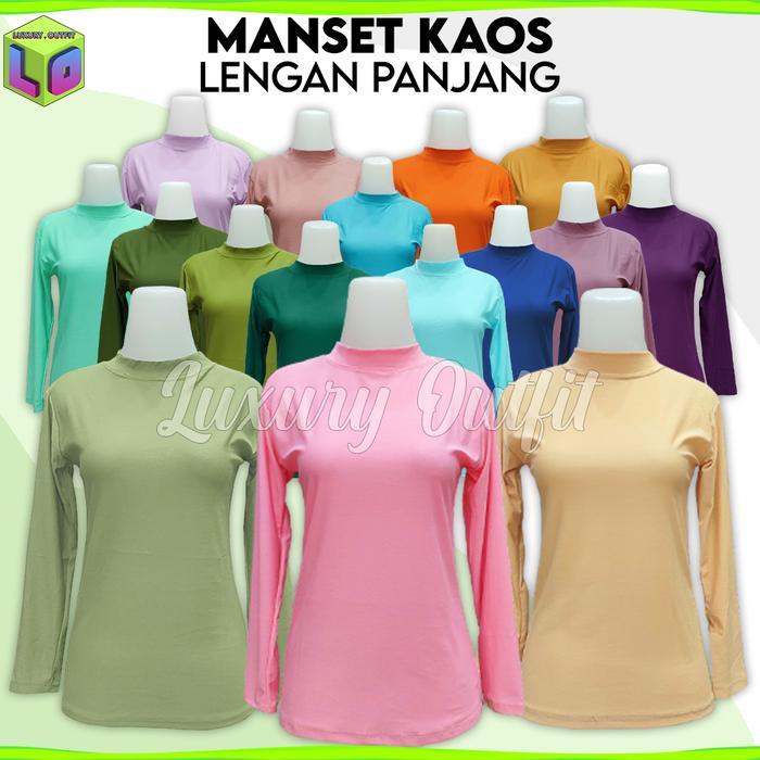 NEW Baju Manset Bahan Kaos Lengan Panjang Wanita Leher Polos Dalaman Perempuan Hitam Putih Warna
