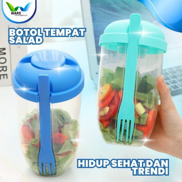 WARS Botol Tempat Salad Dengan Garpu Cup Salad Protable Alat Plastik