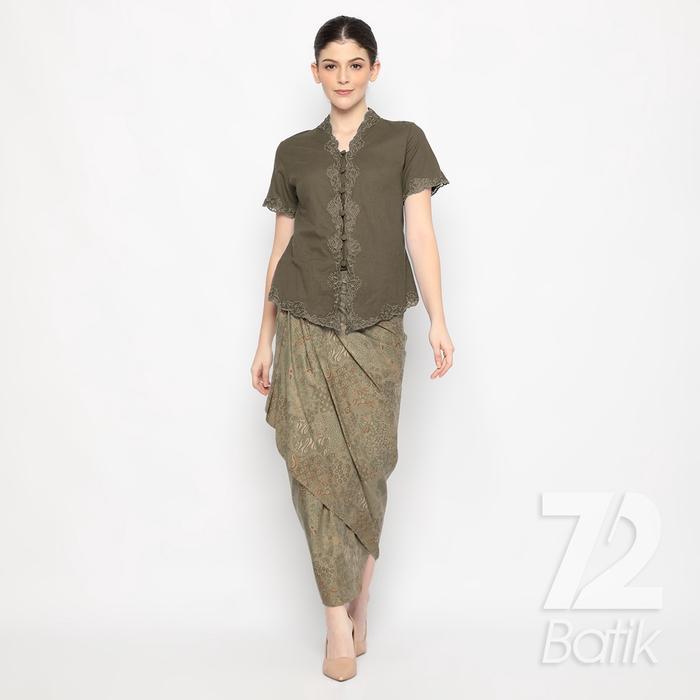 ROK BATIK SPAN Skirt Lilit Kebaya Instan Modern Wanita Motif Sekar Jagad Warna Hijau Alam 723139 Cap
