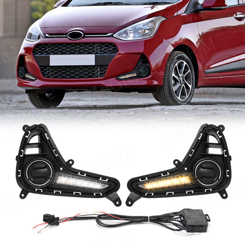 For Hyundai Grand I10 2017 2018 2019 DRL Daytime Running Light LED Fog Lamp Turn Signal Yellow White