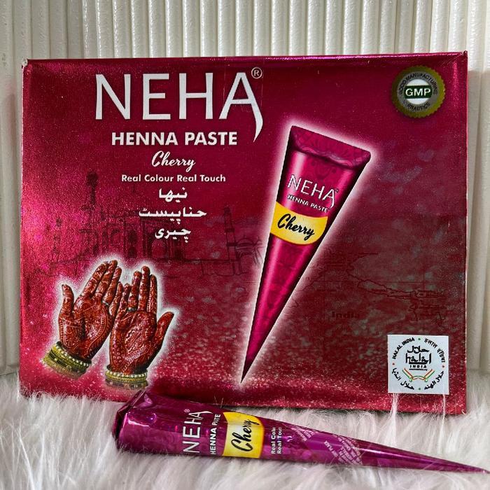 Neha Henna Paste Warna Merah Maroon Cherry Coklat Gelap Hitam Real Colour Real Touch Terlaris