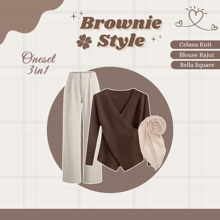 One Set Wanita Outfit Berhijab (Blouse + Celana Knit Bella Square) One Set Ootd Hijab Korea Style -