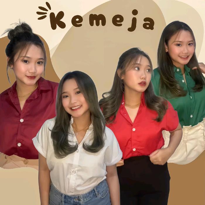 Kemeja Wanita Baju Cewek Blus Natal Imlek Kekinian Murah Warna Merah Hijau Putih Katun Lengan Pendek