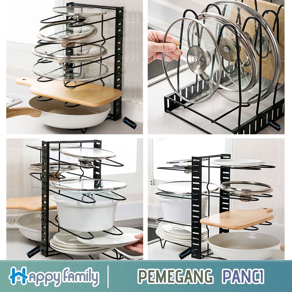 Happyfamily Rak Tutup Panci Gantung Rak Dapur Stainless Steel Rak Piring Besi Rak Dapur Serbaguna