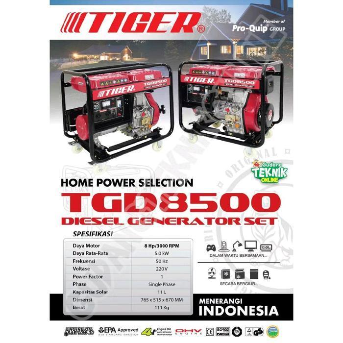 Genset Listrik 5000W DIESEL TIGER TGD8500 SOLAR / Power Generator Genset 5000Watt Gasoline Solar Gen