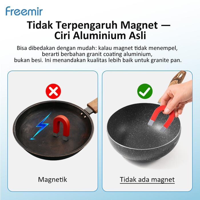 [MEGA SALE] freemir Wajan Anti Mengelupas Cekung 20 cm Granit Wajan Anti Lengket Set Wajan+Tutup