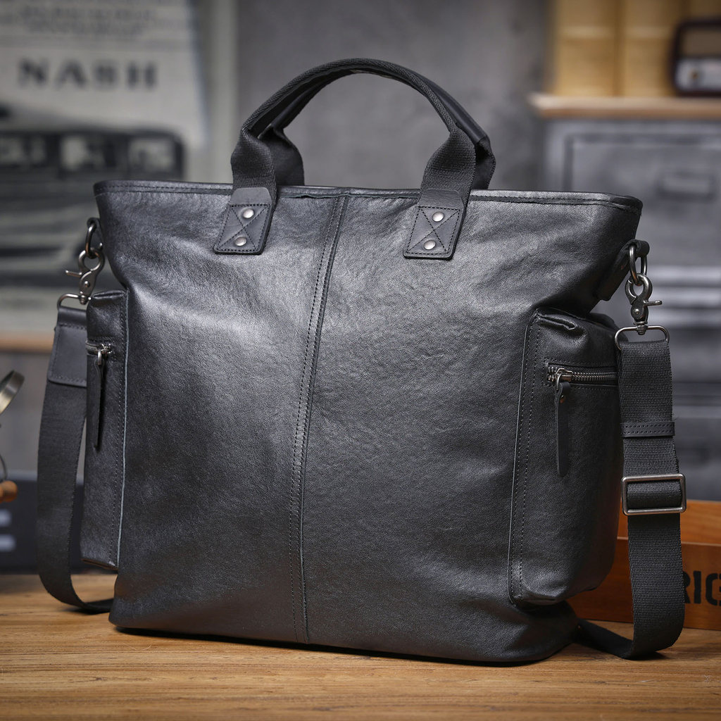 Genuine Leather Men's Brifecase 15 Inch Laptop Bags Simple Cowhide HandBag Vegetable-tanned Leather