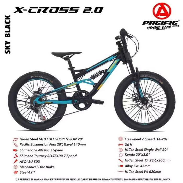 SEPEDA GUNUNG PACIFIC XCROSS 2.0 MTB 20 INCH FULL SUSPENSI TERBARU