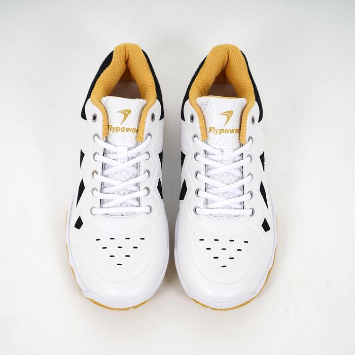Flypower Losari 06 Sepatu Badminton Pria Wanita White Black Gold Ringan, Anti Slip, Nyaman Cocok