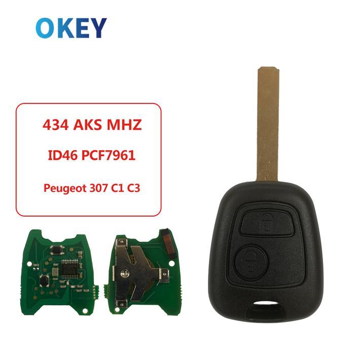 Okey Remote Control Car Key 2 Buttons For Peugeot 206 307 433Mhz With