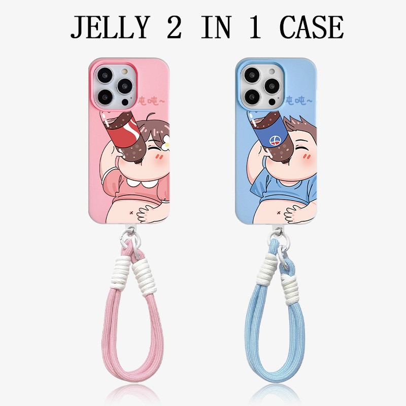 Premium Jelly 2 In 1 Anak Laki-Laki Dan Perempuan Yang Sedang Minum Minuman. Couple Terbaru Casing I
