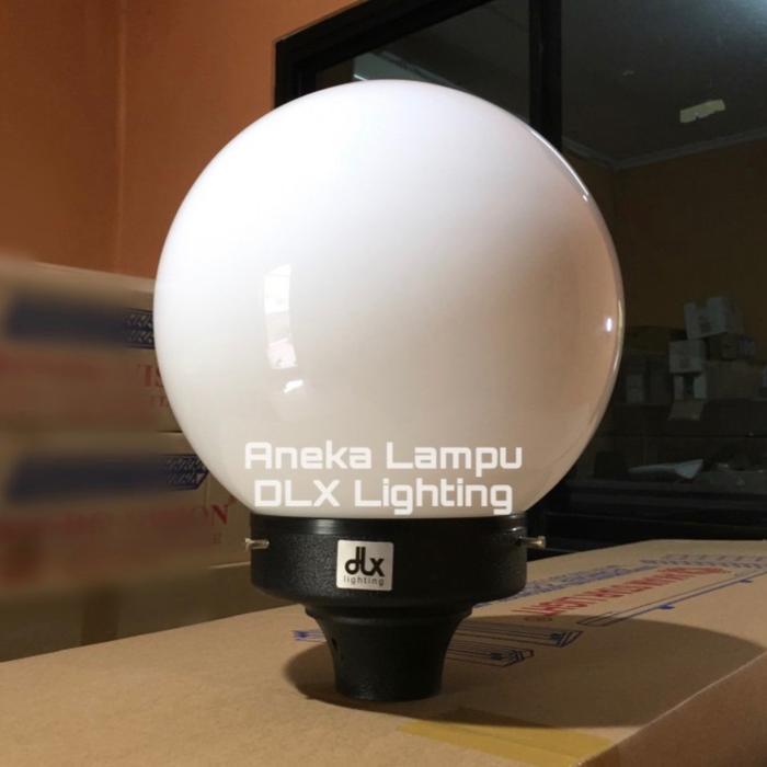 LAMPU TAMAN PILAR TO 1 DLX LIGHTING KACA BULAT BOLA PUTIH SUSU