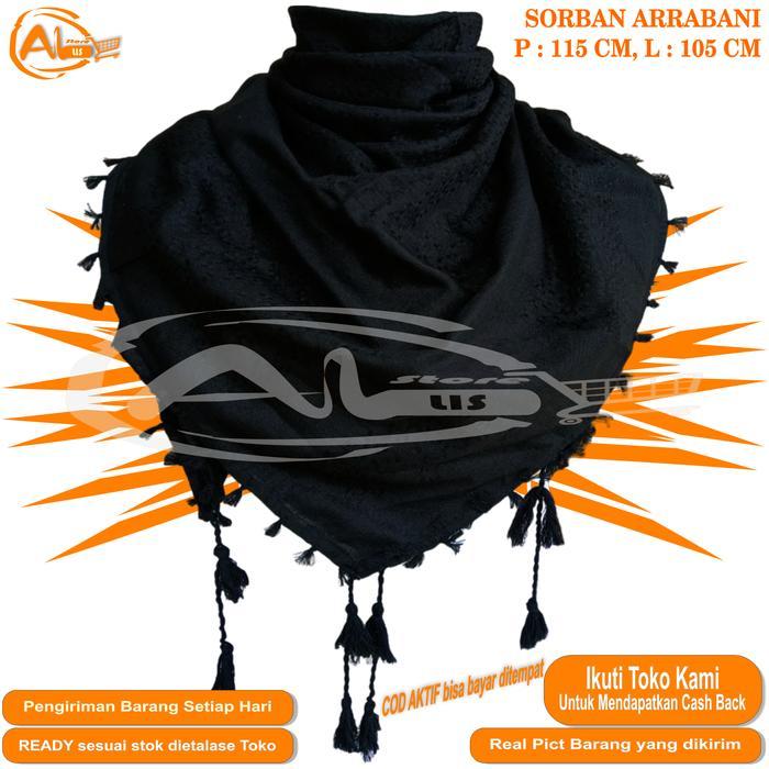 SORBAN ALKHAS POLOS HITAM PUTIH SURBAN SYAL RUMBAI RONCE TACTICAL KUALITAS PREMIUM