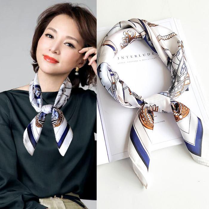 70*70cm masker outer scarf hijab segi empat dekoratif tipis syal sutra leher bergaris wanita